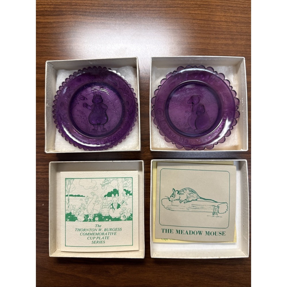 2-Thornton W. Burgess "The Meadow Mouse" Peter Rabbit Purple Cup Plate New Vtg
